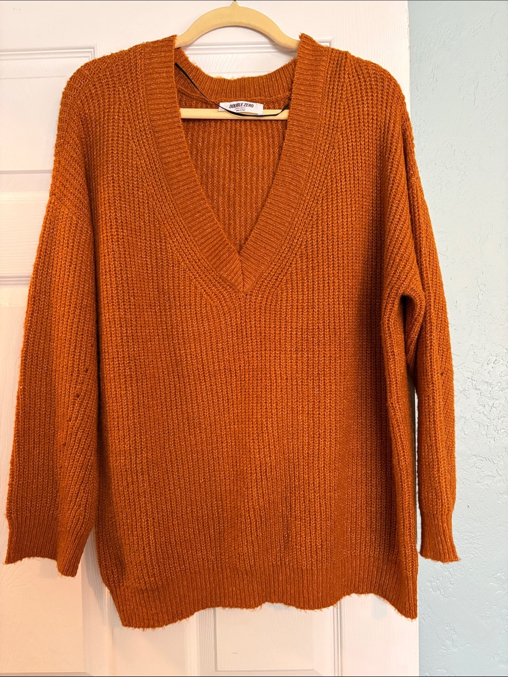 Double Zero Rust Orange V-Neck Ribbed Sweater